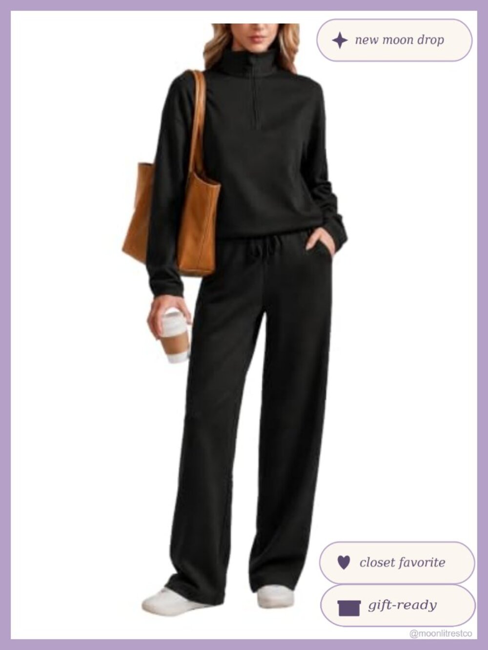 2 Piece Half Zip Tracksuit Set Wide Leg Pants Lounge Travel Set